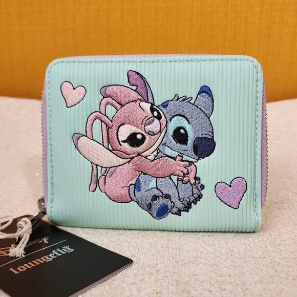 Loungefly Disney Lilo and Stitch Angel Corduroy Pastel Color Block Zip Wallet - Picture 1 of 13